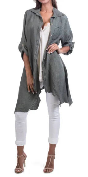 Sharkbite Linen Button Down Tunic With Cuffed Sleeves