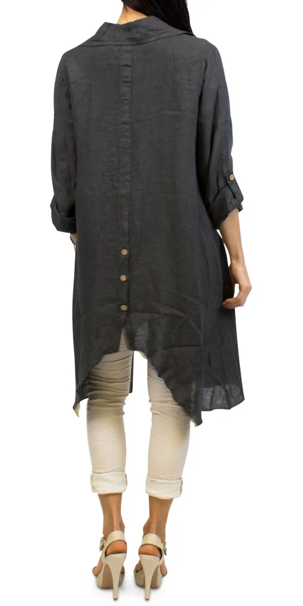 Sharkbite Linen Button Down Tunic With Cuffed Sleeves