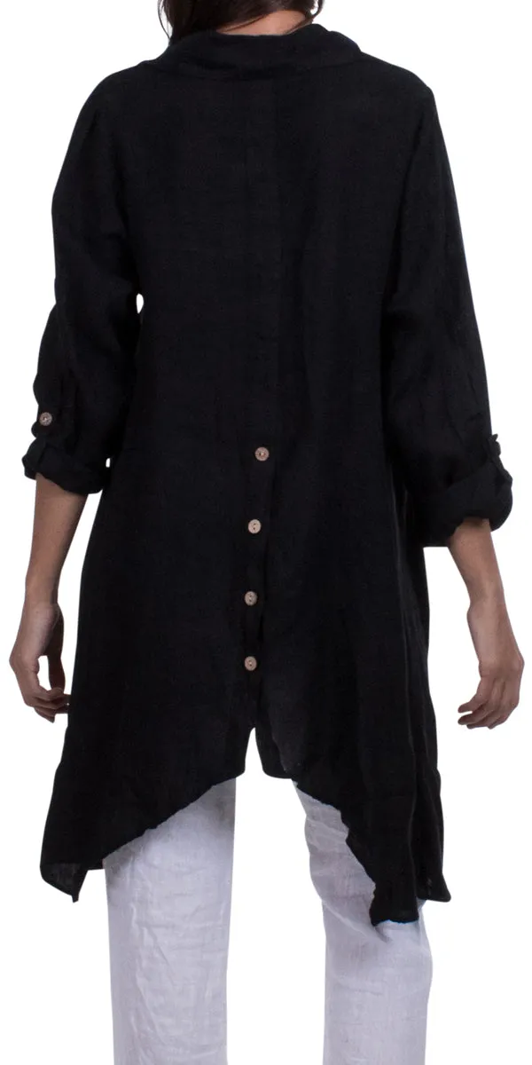 Sharkbite Linen Button Down Tunic With Cuffed Sleeves