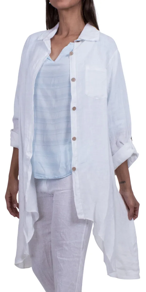 Sharkbite Linen Button Down Tunic With Cuffed Sleeves