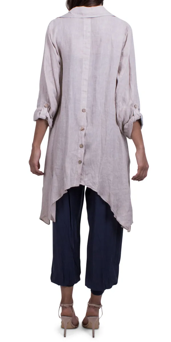Sharkbite Linen Button Down Tunic With Cuffed Sleeves