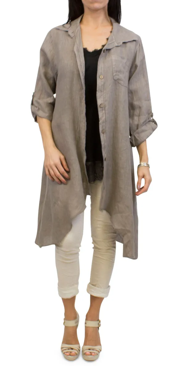 Sharkbite Linen Button Down Tunic With Cuffed Sleeves