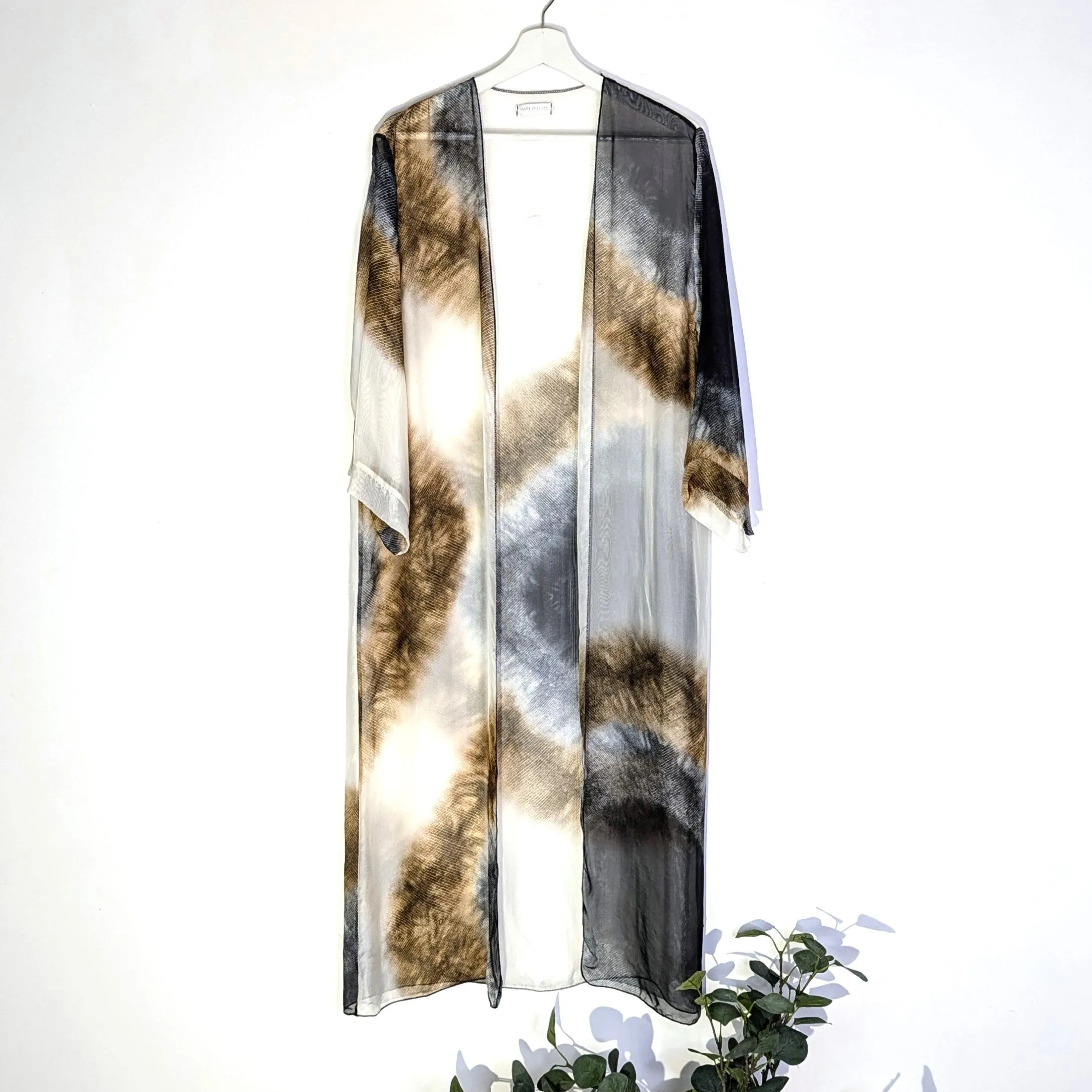 Silk blend long kimono with elegant giant shaded tie dye effect digital print