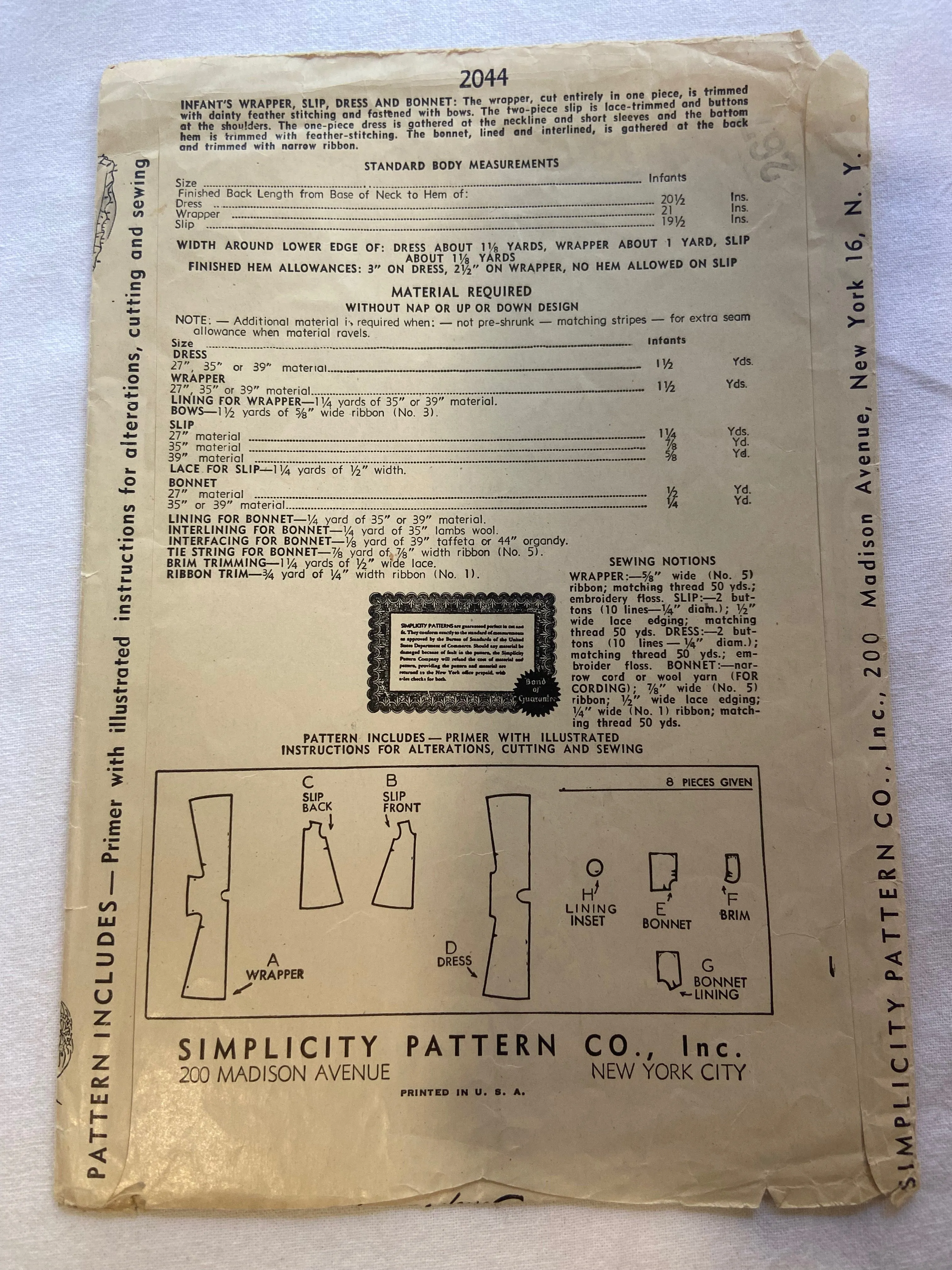 Simplicity 2044 Pattern CUT Infants' Layette Set RARE