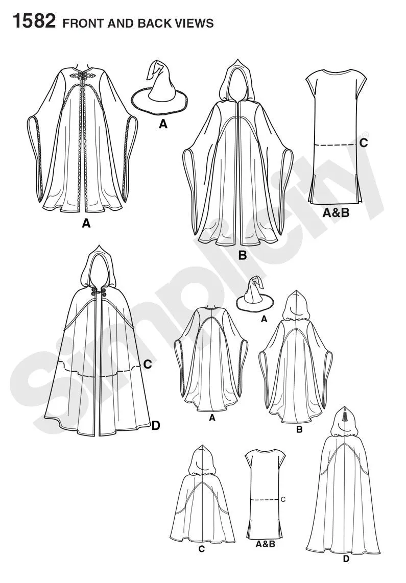 Simplicity Pattern 1582 Misses, men and teen hooded cape costume