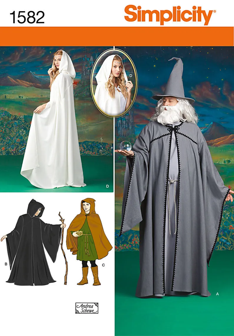 Simplicity Pattern 1582 Misses, men and teen hooded cape costume