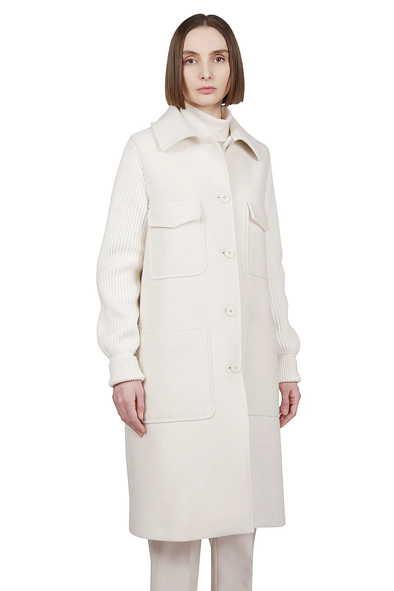 SINGLE BREASTED WOOL COAT   SWEATER