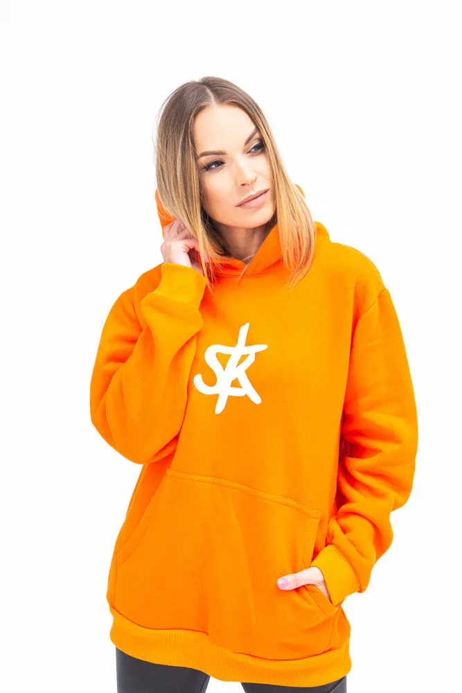 Sofa Killer warm orange women hoodie with white SK logo