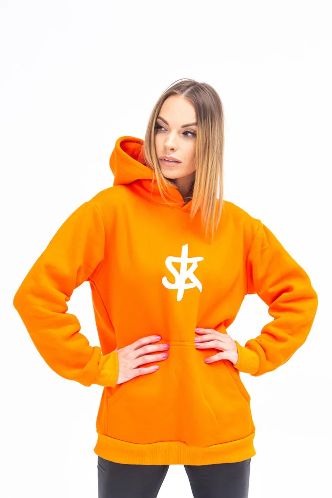 Sofa Killer warm orange women hoodie with white SK logo