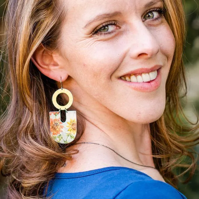 Spring Green Overall Flowers Chunky Horseshoe Tin Earrings