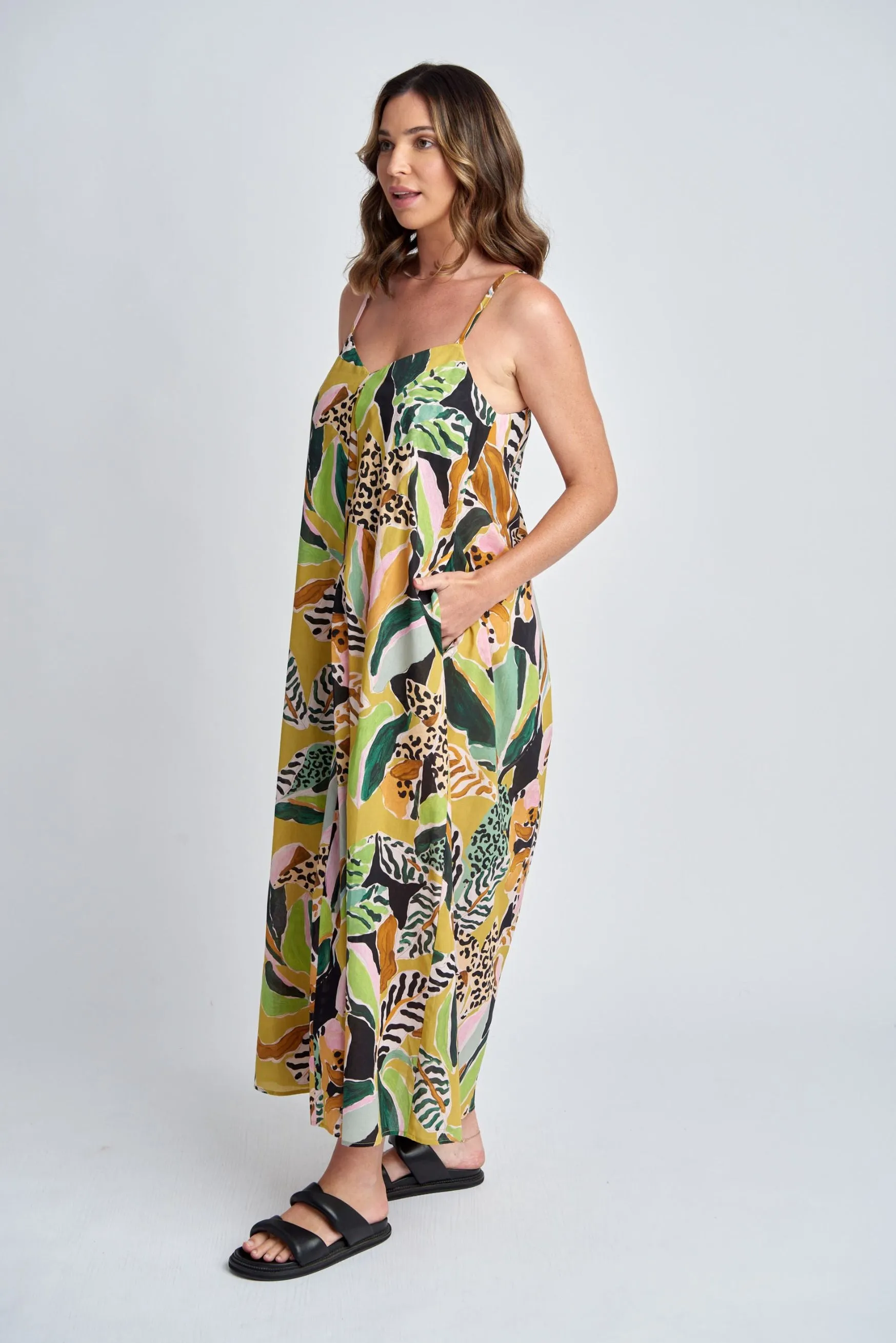 Summer Cotton Maxi Dress Jungle Print