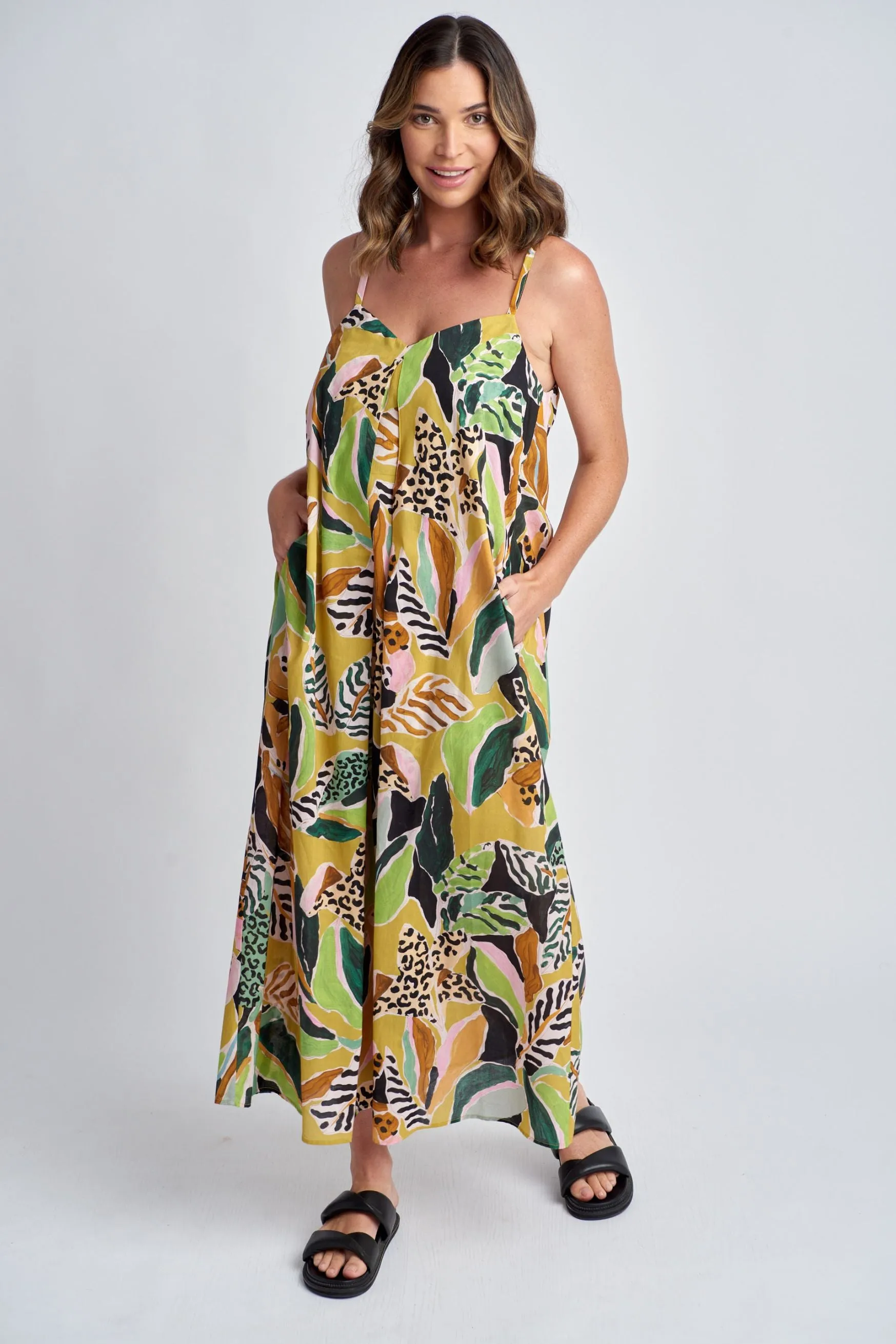 Summer Cotton Maxi Dress Jungle Print