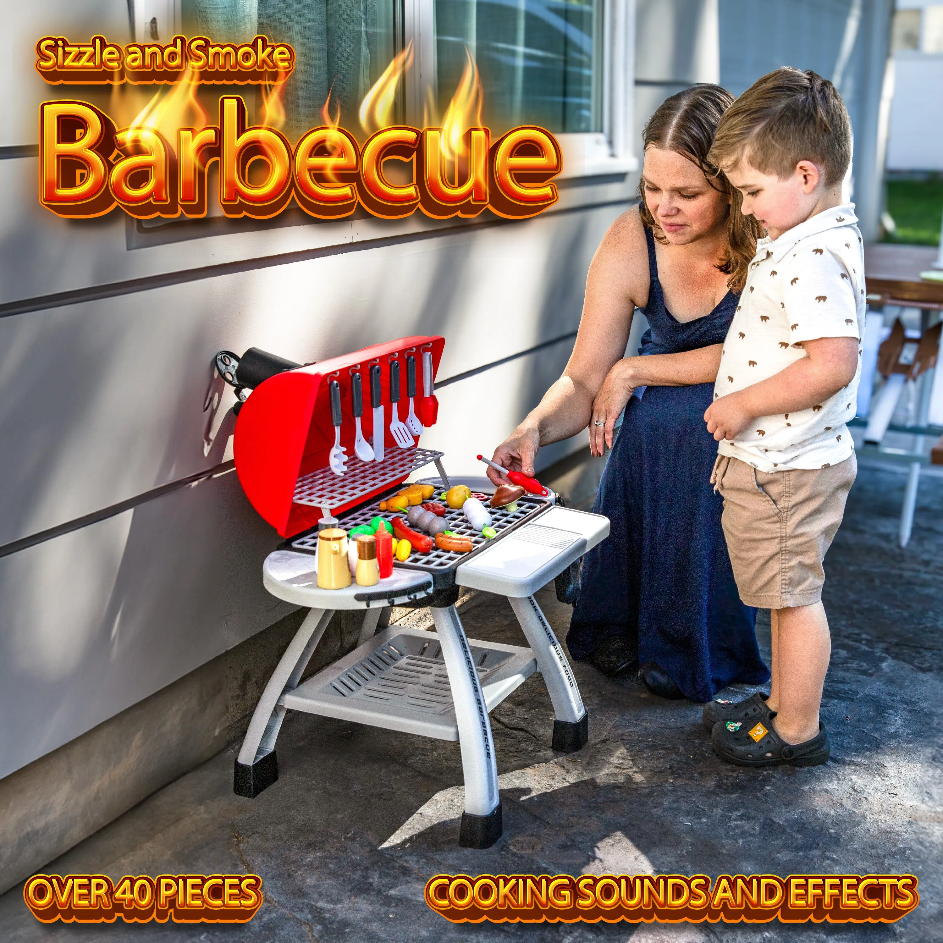Sunnydaze Sizzle and Smoke Toy Grill Set for Kids Ages 3 