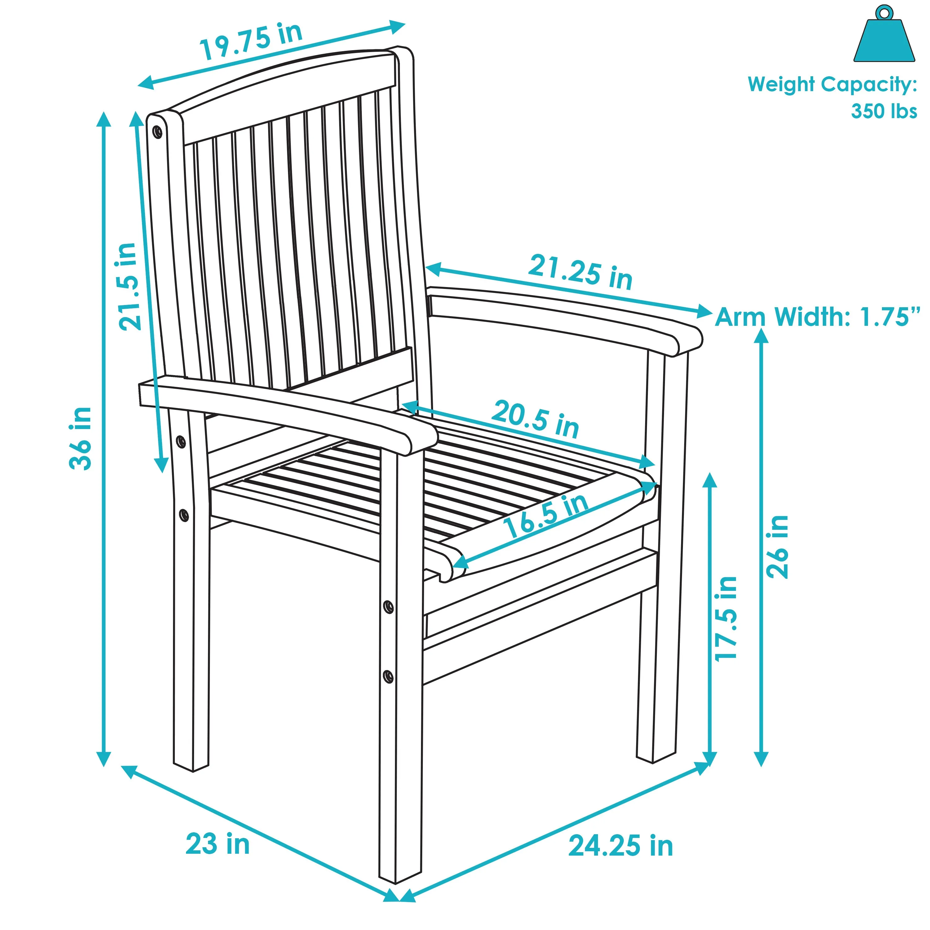 Sunnydaze Teak Wood Stackable Outdoor Patio Dining Chair