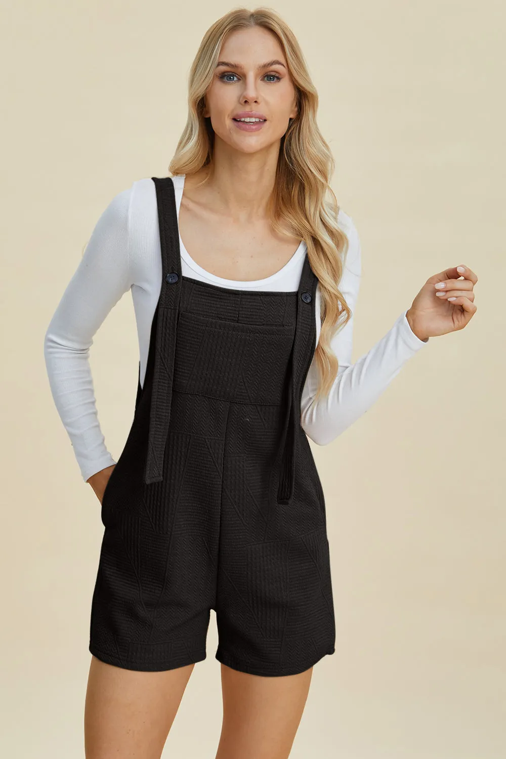 Texture Sleeveless Overall Romper