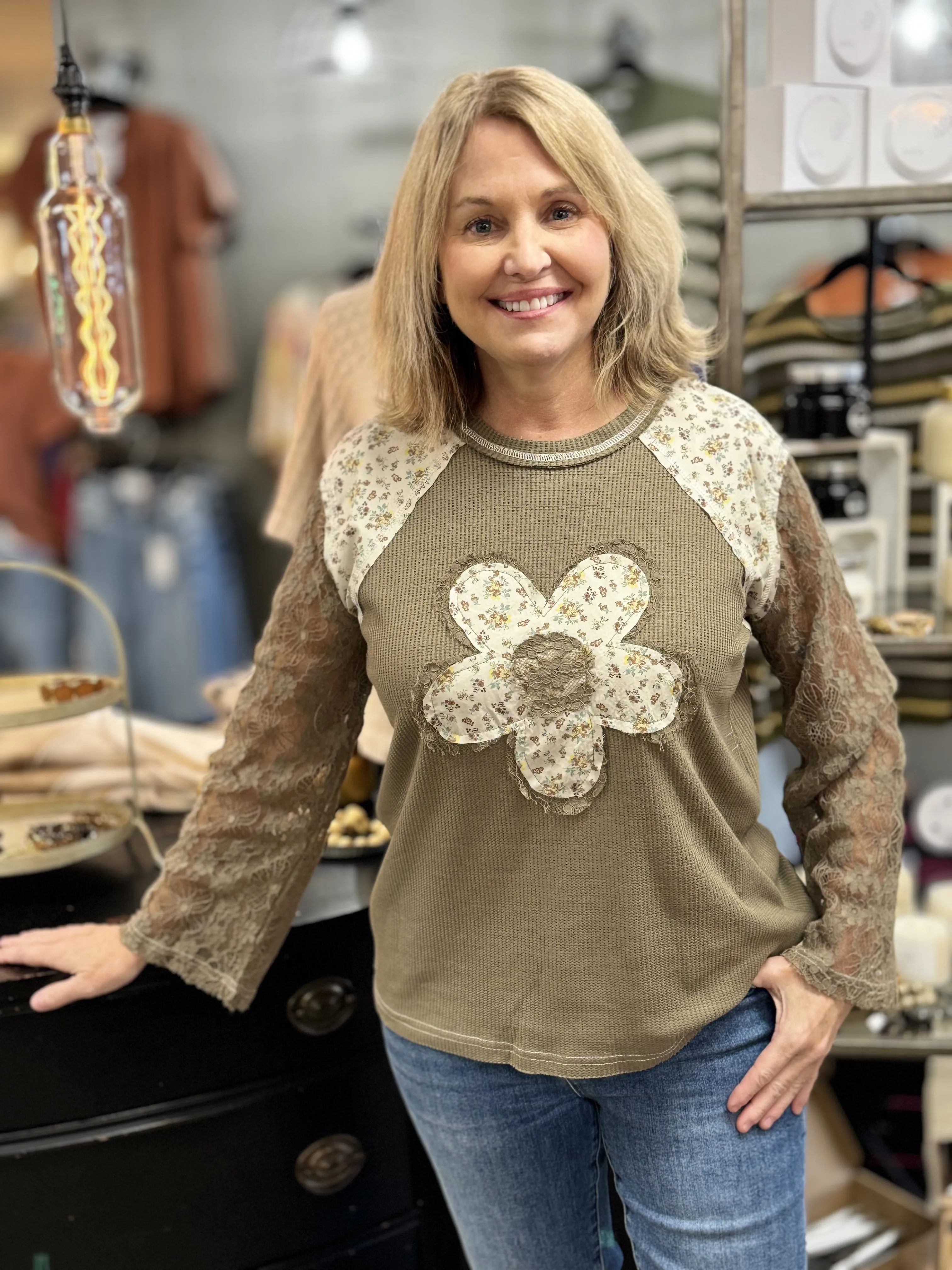 Tiffany Thermal Lace Flower Top
