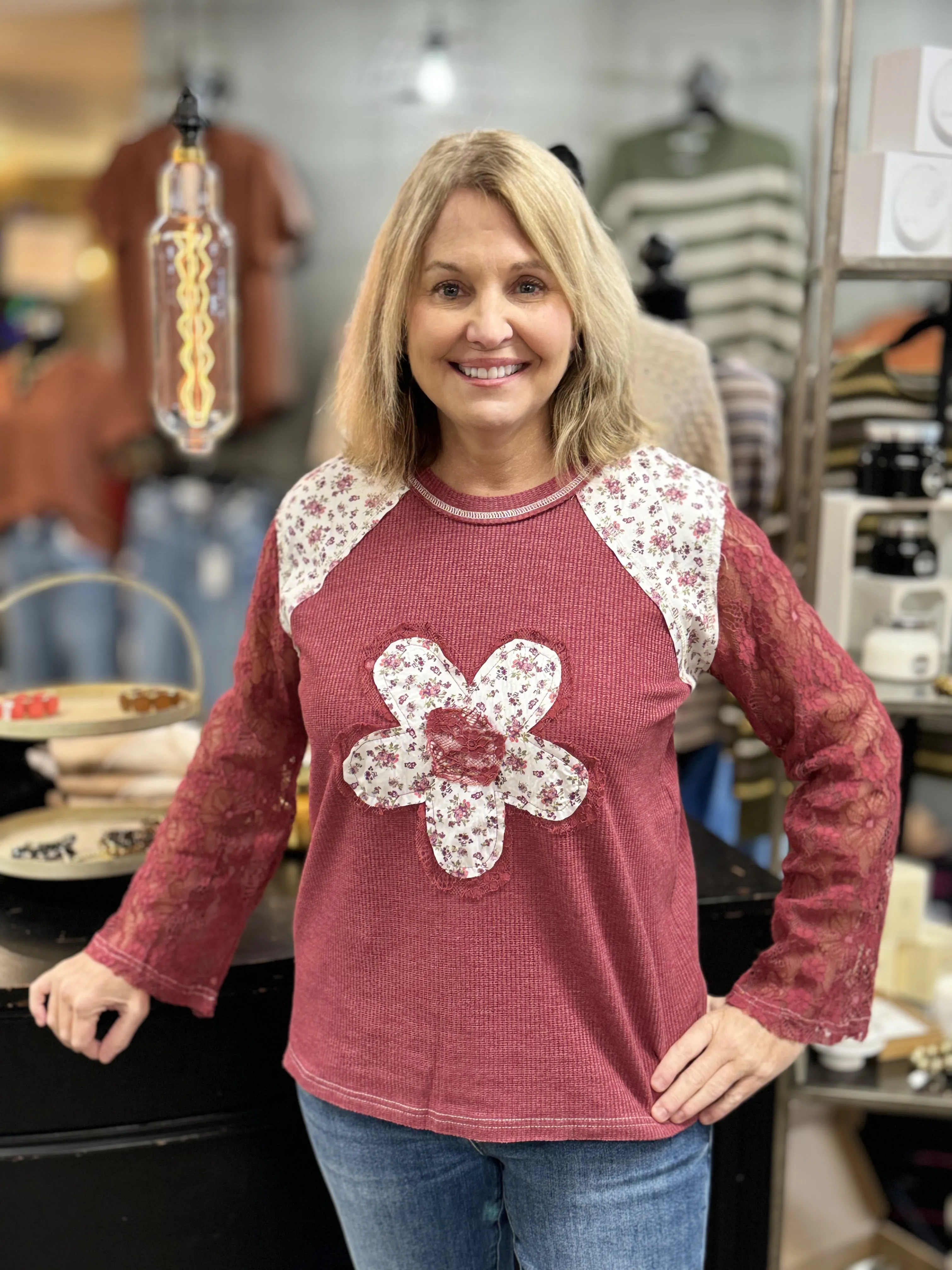 Tiffany Thermal Lace Flower Top