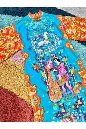 Vintage RARE 60s Unicorn Rests in a Garden Dress