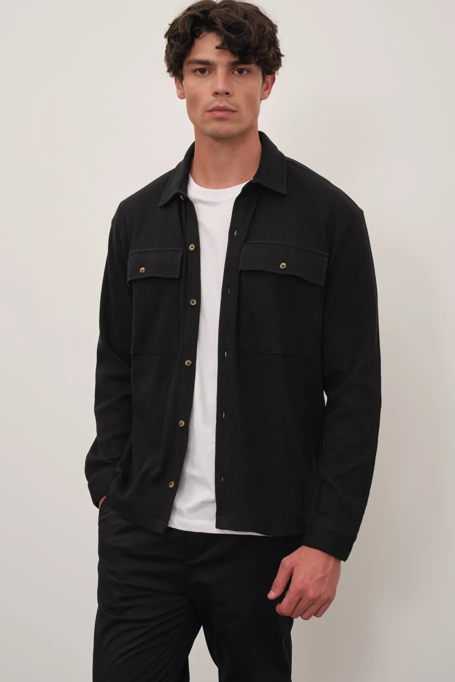 Waffle Cotton Shirt Jacket