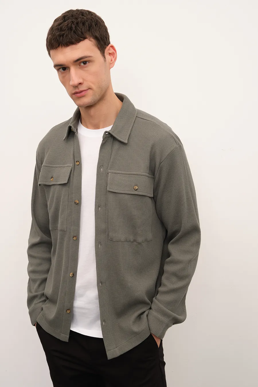 Waffle Cotton Shirt Jacket