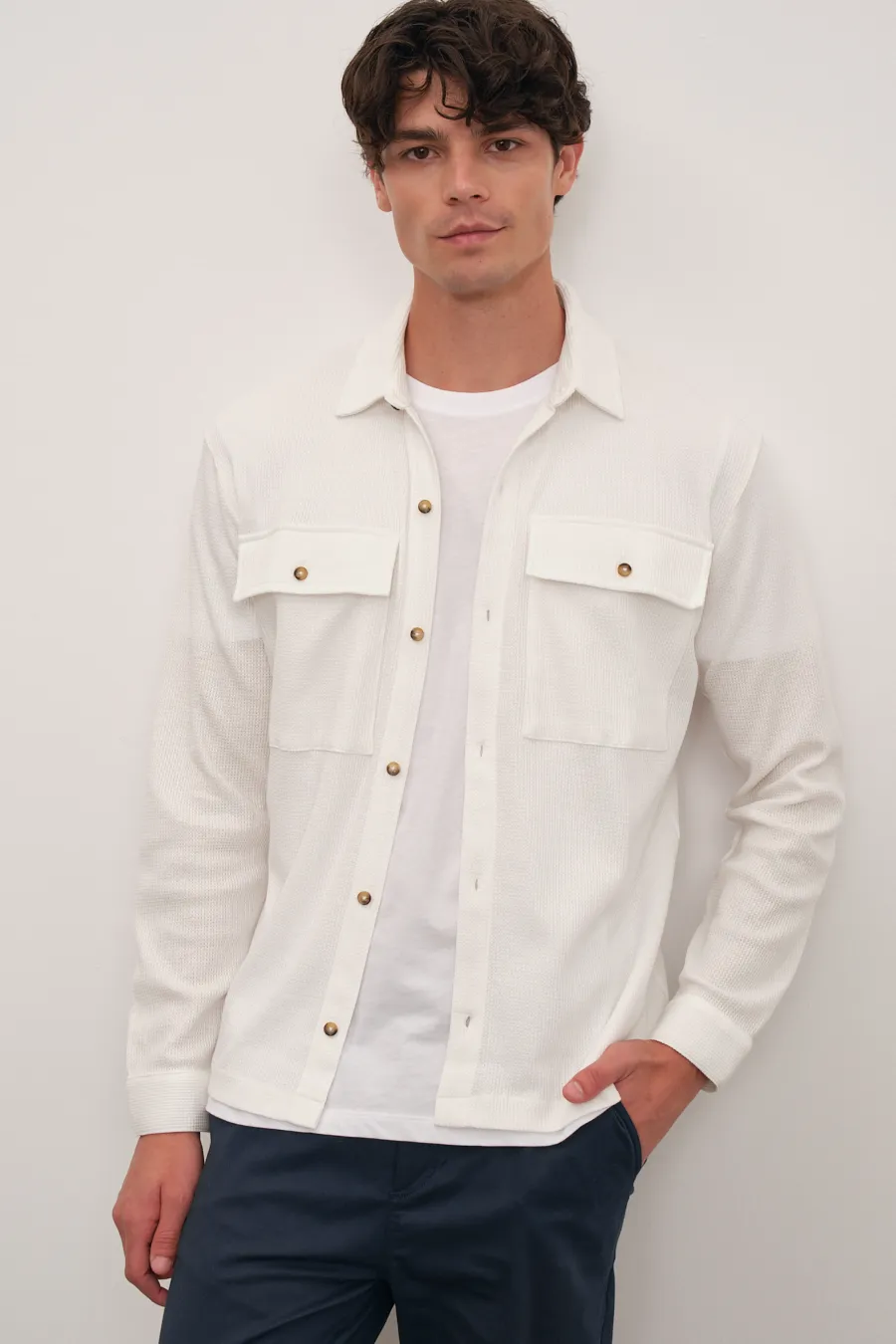 Waffle Cotton Shirt Jacket