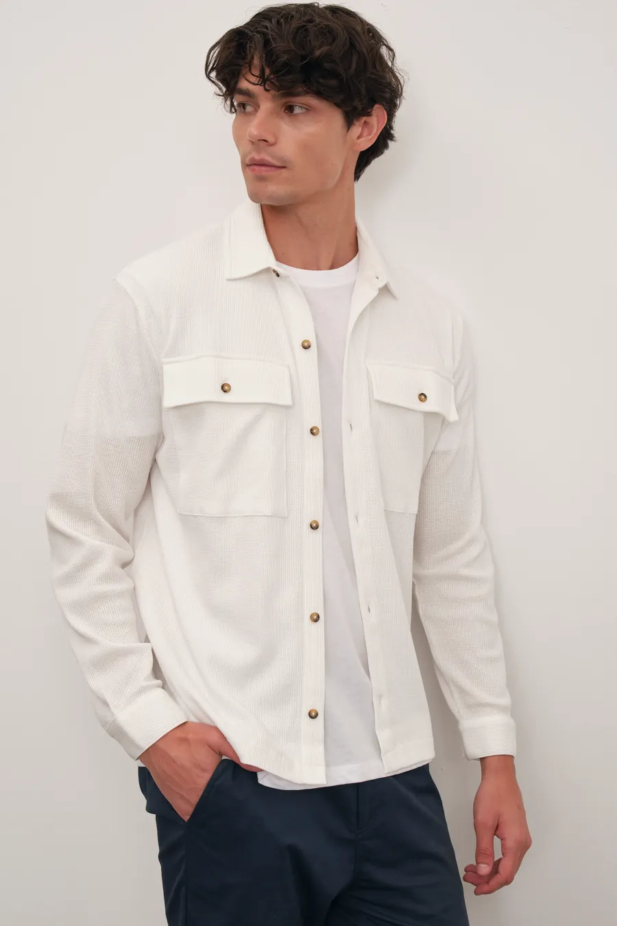 Waffle Cotton Shirt Jacket