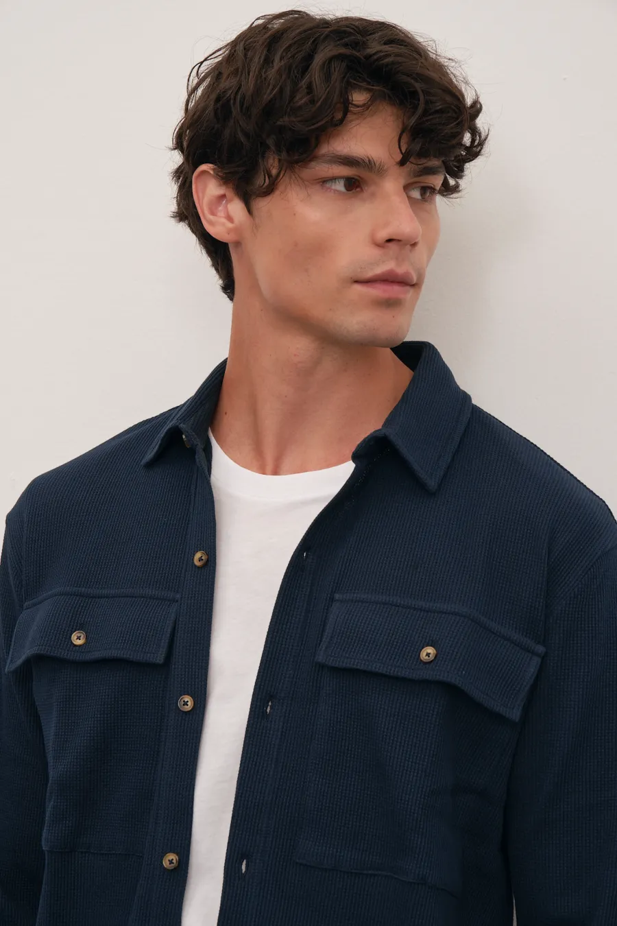 Waffle Cotton Shirt Jacket