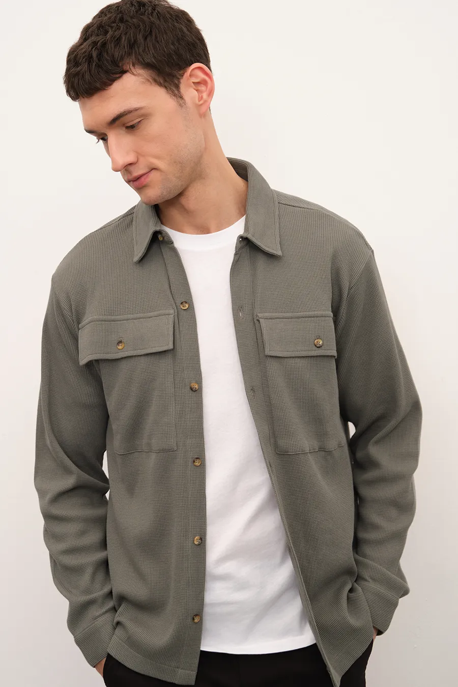 Waffle Cotton Shirt Jacket
