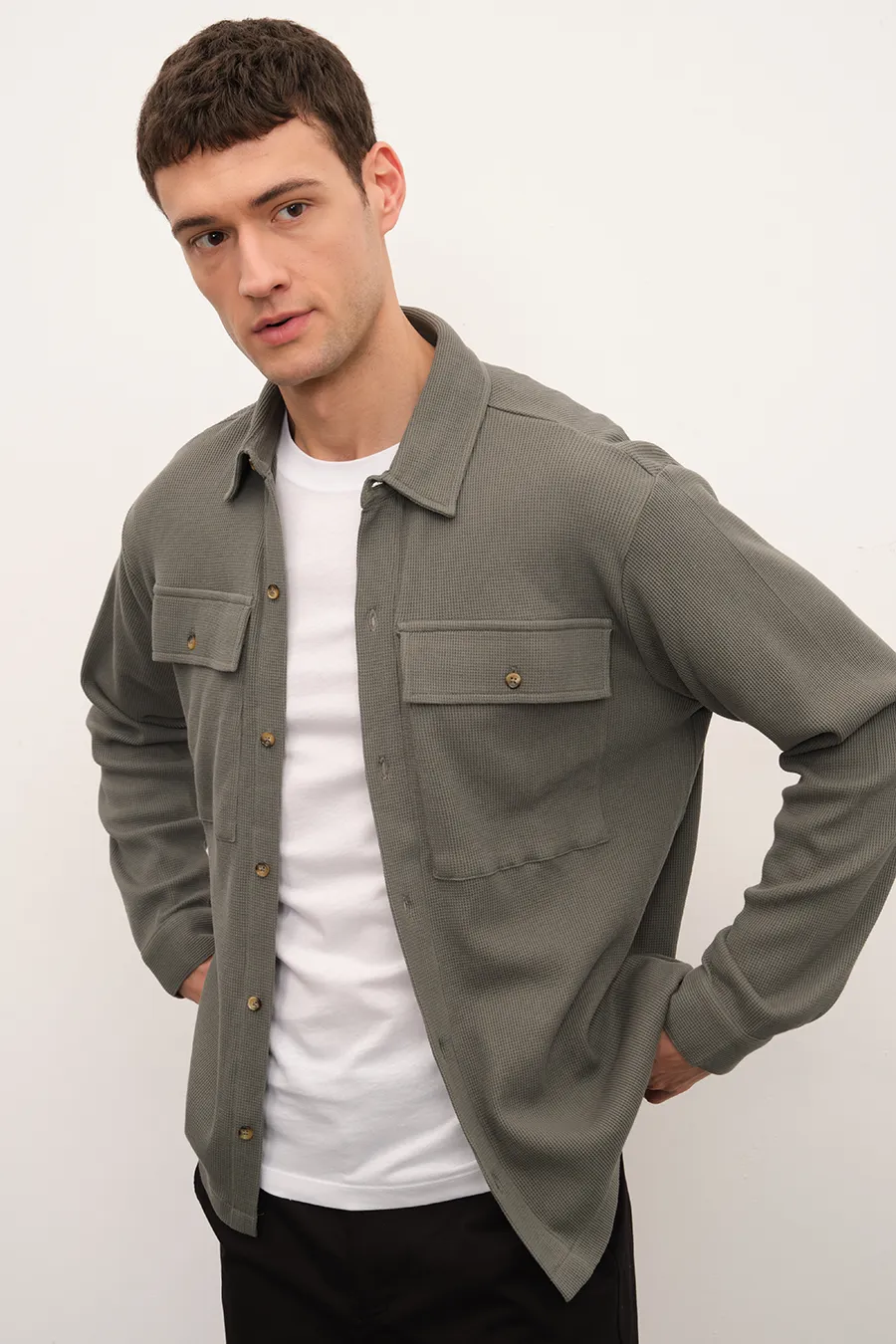 Waffle Cotton Shirt Jacket