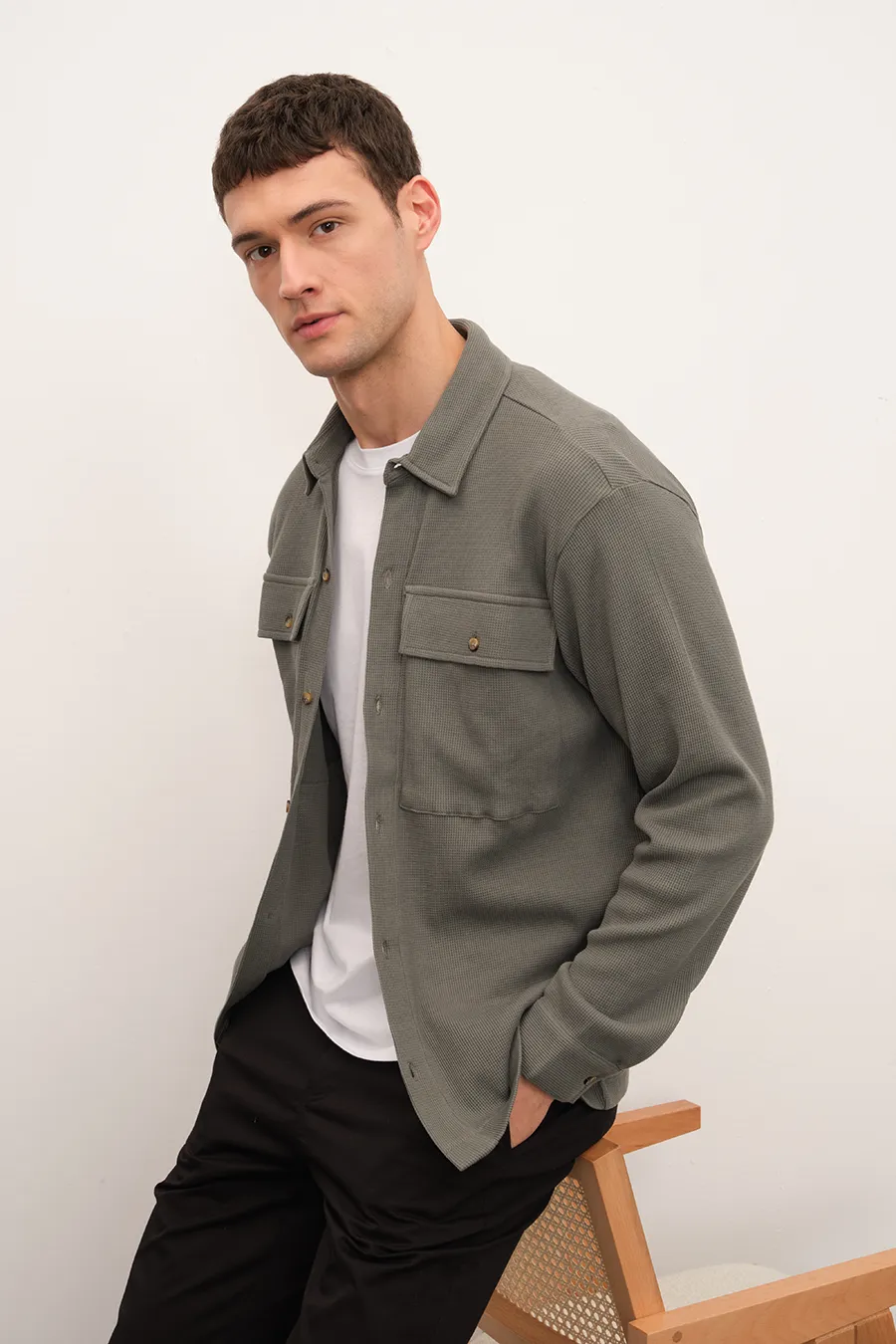 Waffle Cotton Shirt Jacket