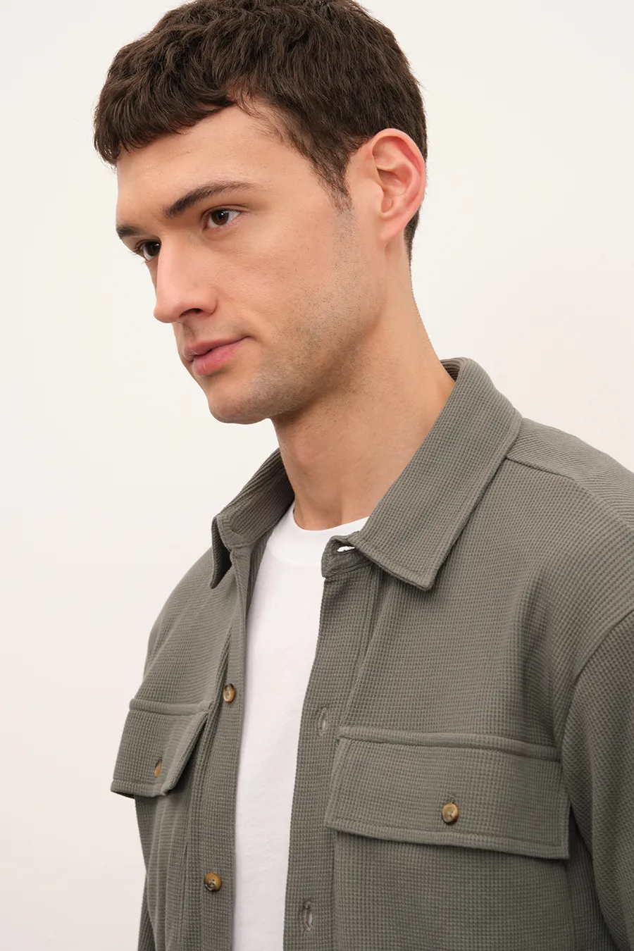 Waffle Cotton Shirt Jacket