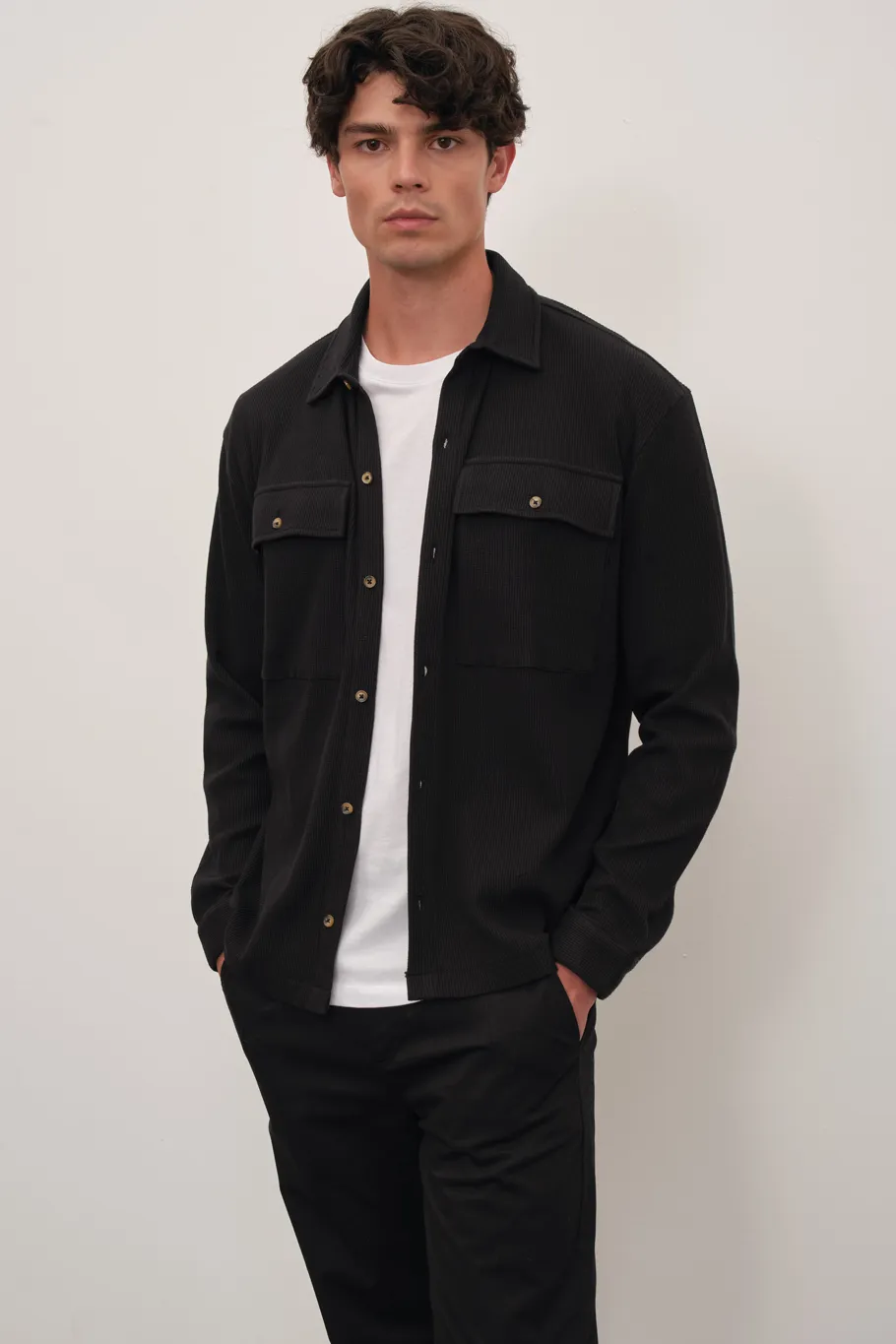 Waffle Cotton Shirt Jacket