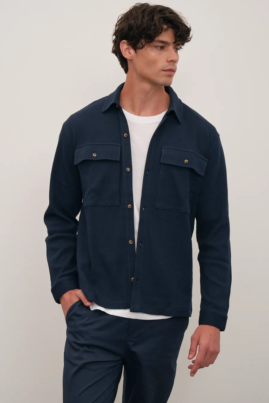 Waffle Cotton Shirt Jacket