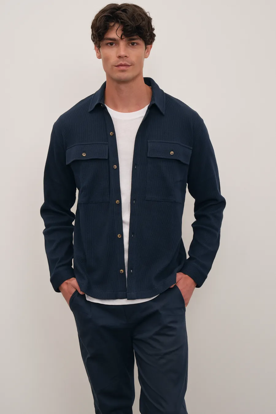 Waffle Cotton Shirt Jacket