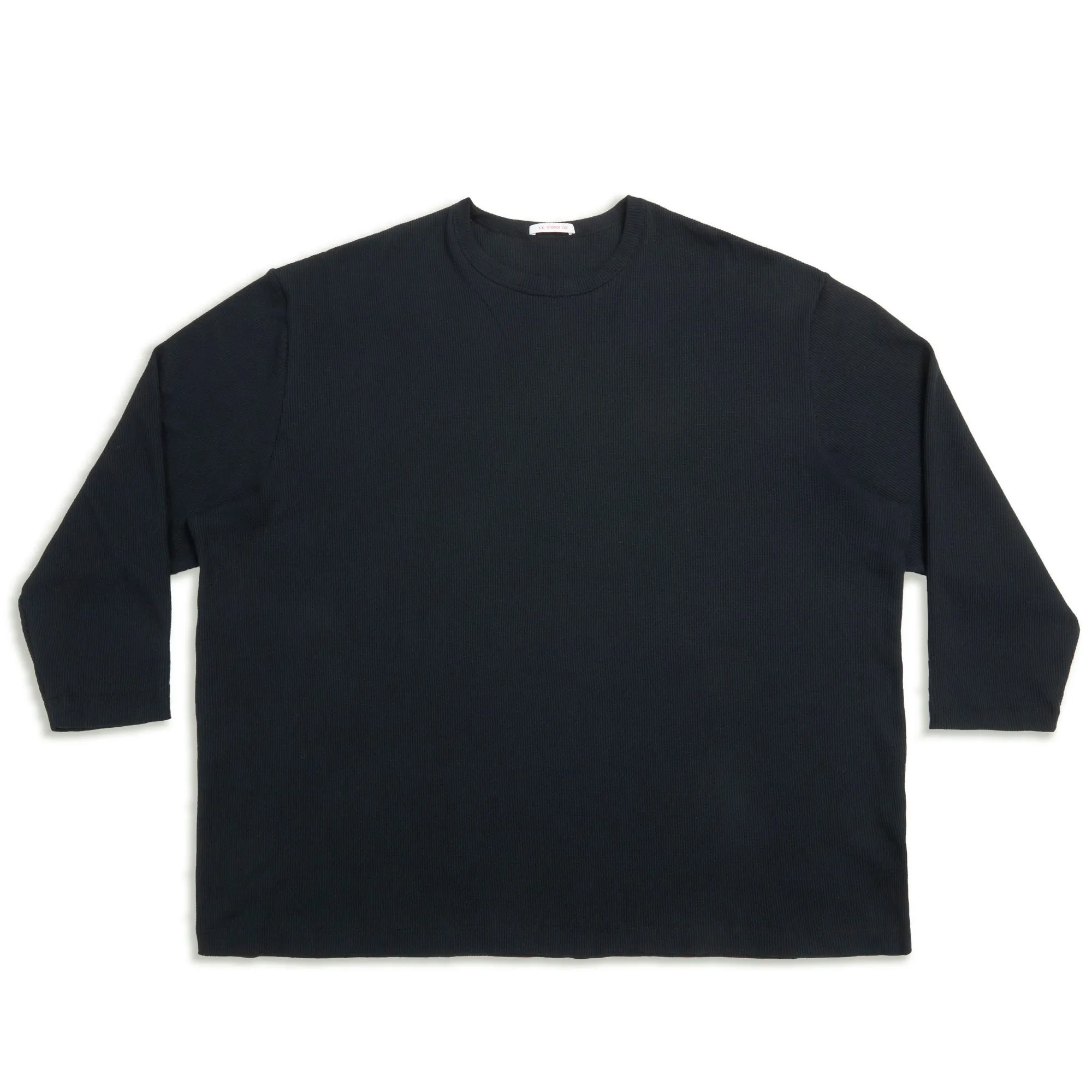 Waffle Thermal Long Sleeve T-Shirt - Black Cotton