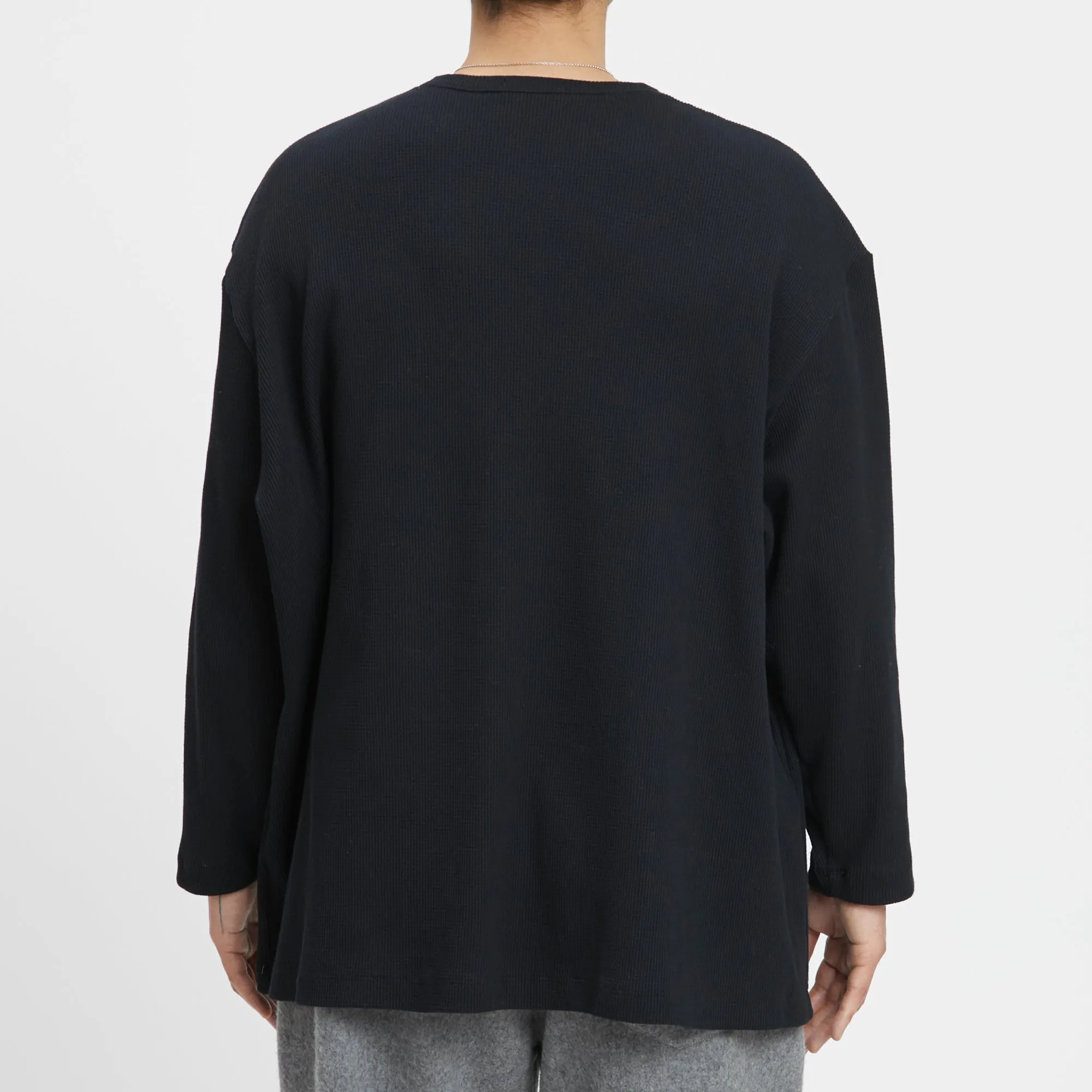Waffle Thermal Long Sleeve T-Shirt - Black Cotton
