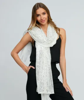 White Embellished and Oversized Occasion Scarf
