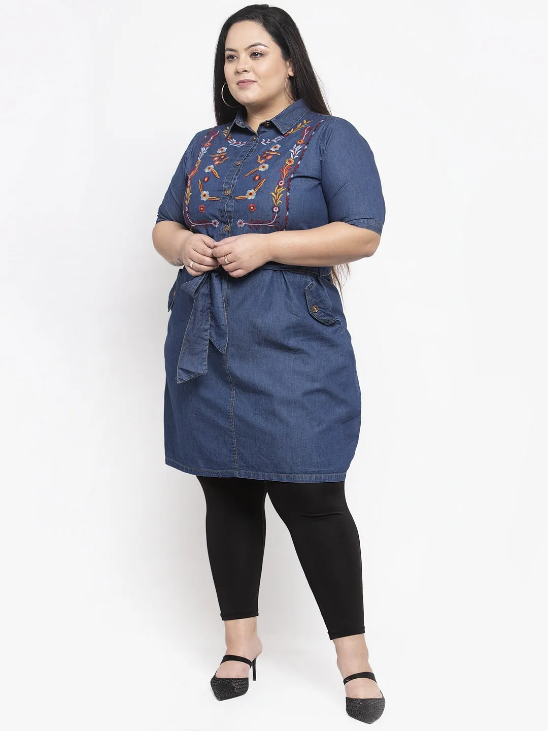 Women Navy Blue & Maroon Embroidered Tunic