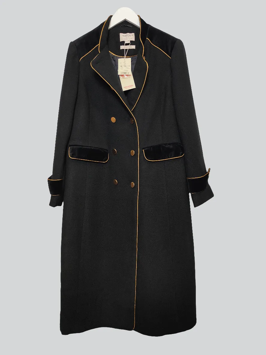 Women's Military Jacket Wool Blend Double Breasted Coat in Black UK-16 (44)