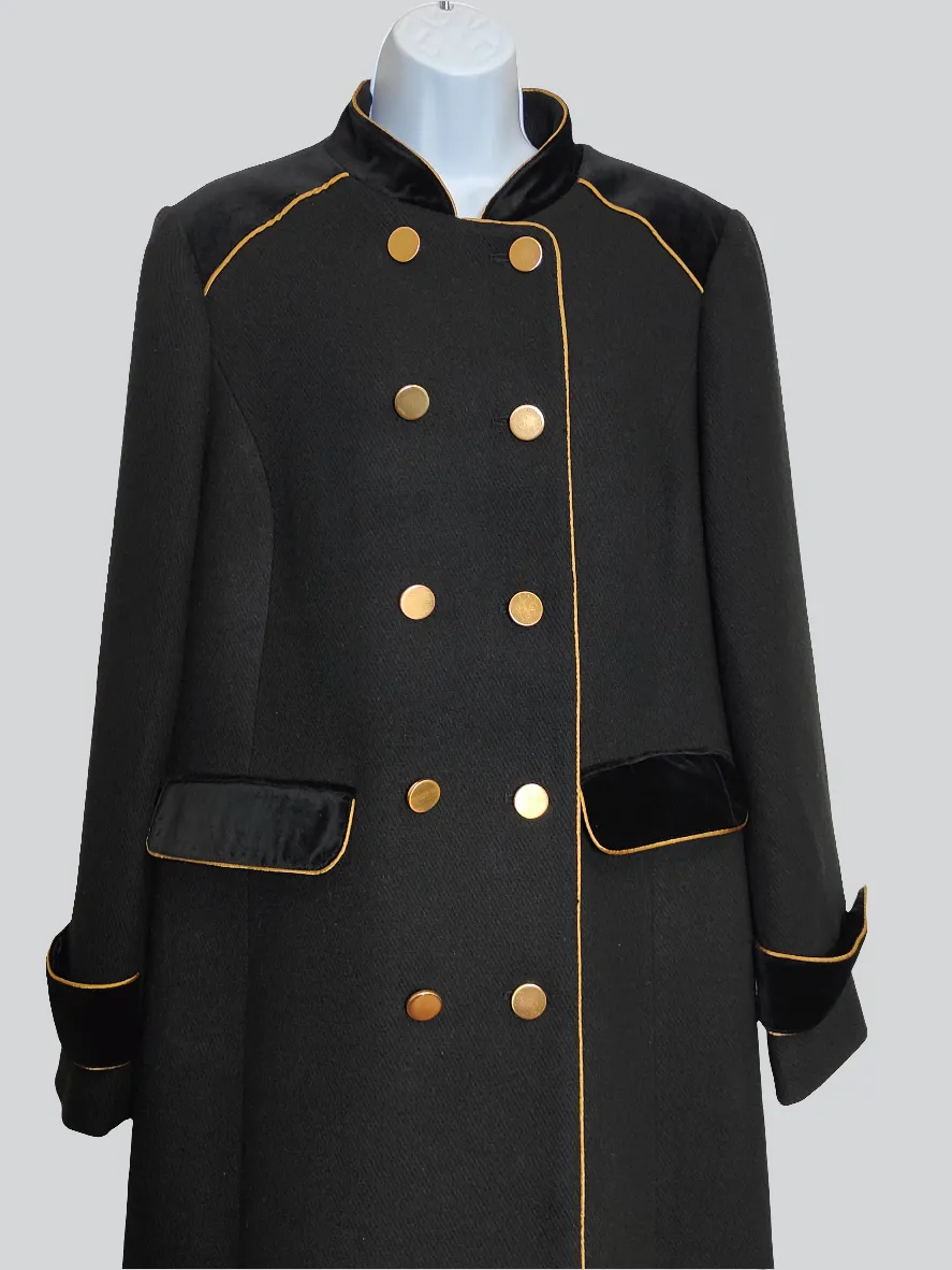 Women's Military Jacket Wool Blend Double Breasted Coat in Black UK-16 (44)