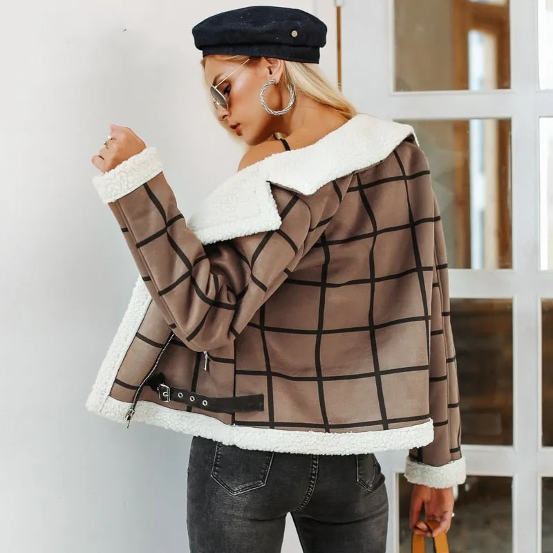 Women's Winter Plaid Lamb Fur Jacket