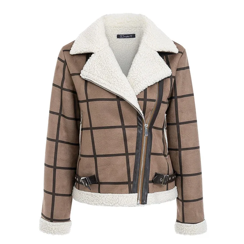 Women's Winter Plaid Lamb Fur Jacket