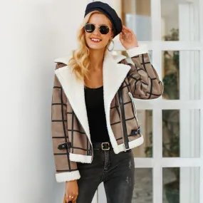 Women's Winter Plaid Lamb Fur Jacket