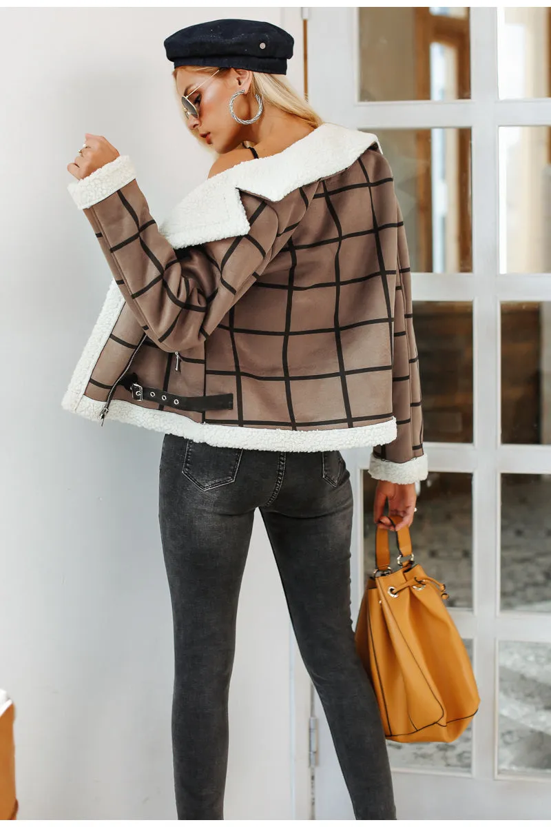 Women's Winter Plaid Lamb Fur Jacket