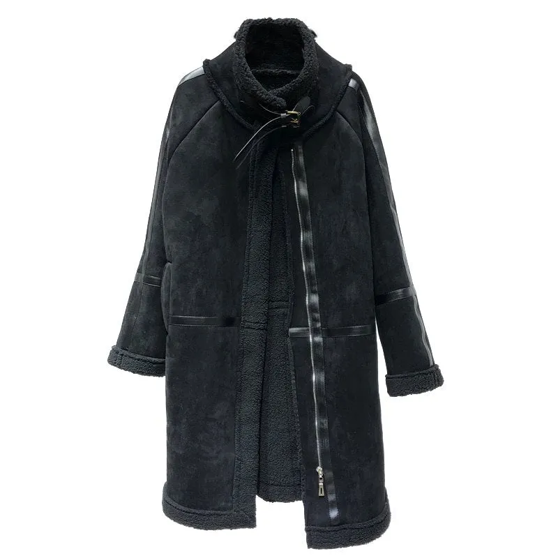 Women's Winter Warm Faux Sheepskin Long Coat With Faux Fur