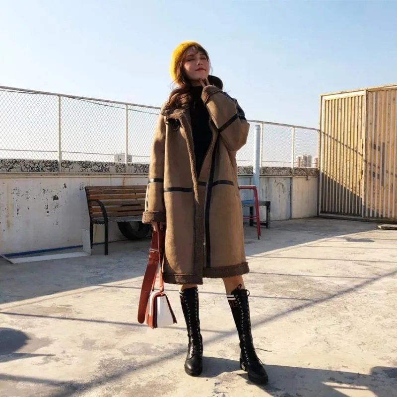 Women's Winter Warm Faux Sheepskin Long Coat With Faux Fur