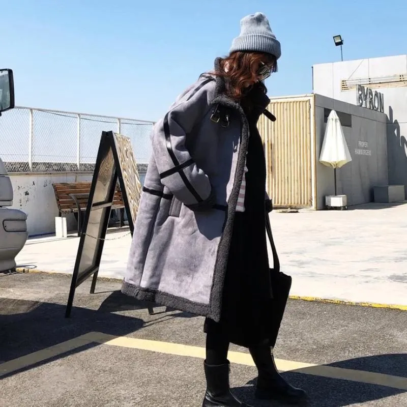 Women's Winter Warm Faux Sheepskin Long Coat With Faux Fur