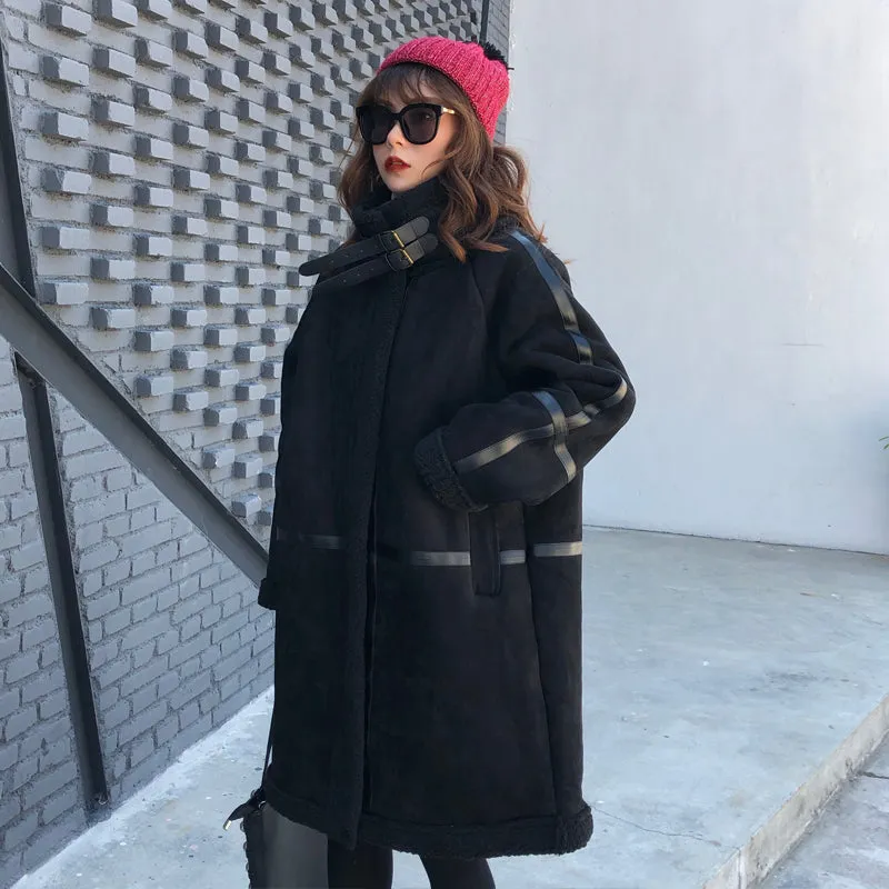 Women's Winter Warm Faux Sheepskin Long Coat With Faux Fur
