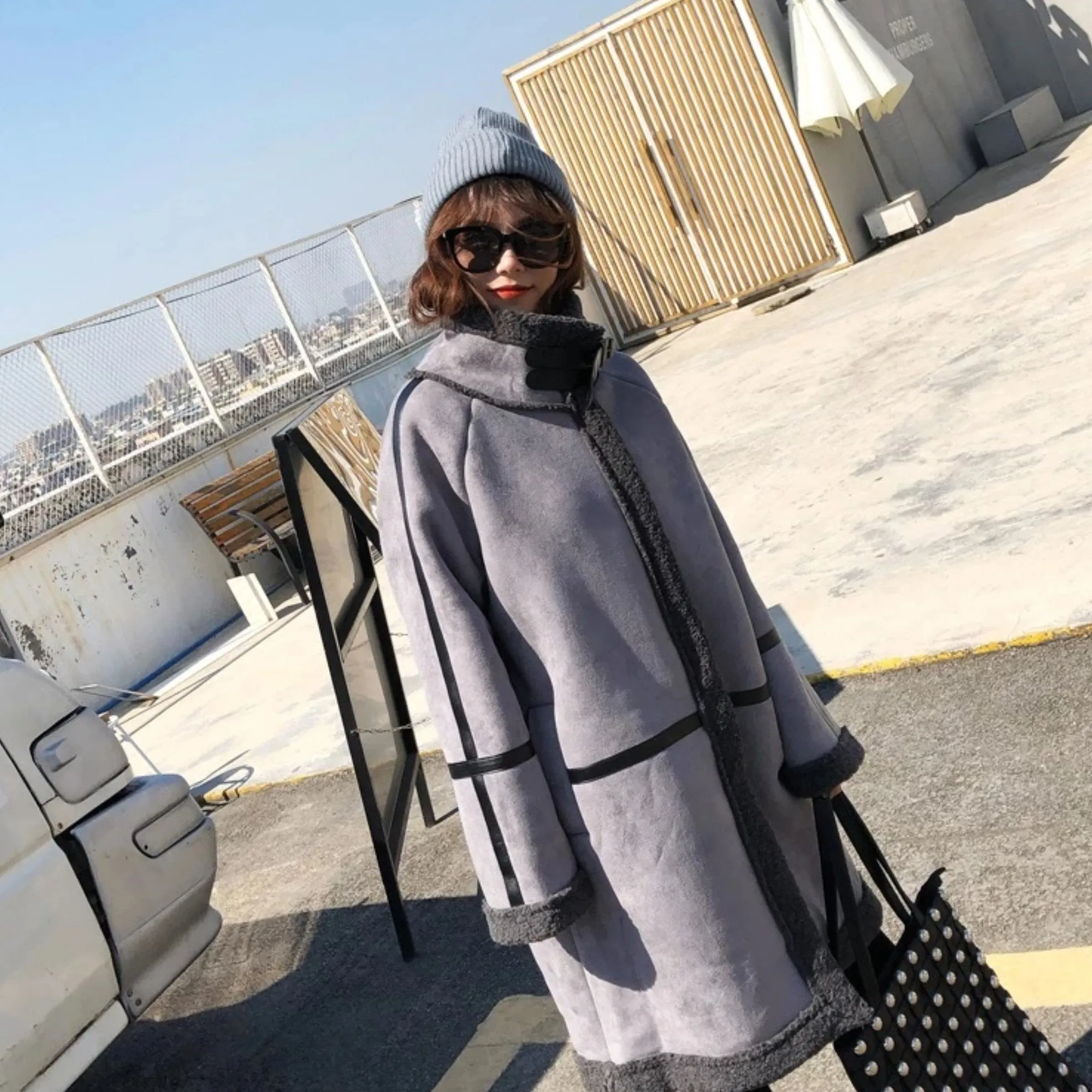 Women's Winter Warm Faux Sheepskin Long Coat With Faux Fur
