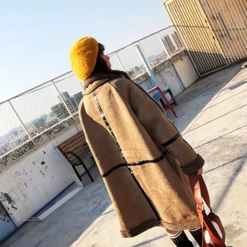Women's Winter Warm Faux Sheepskin Long Coat With Faux Fur